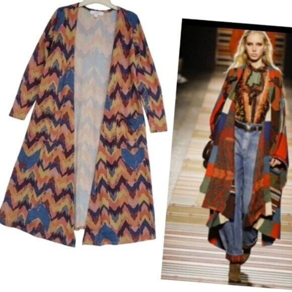 Long Knit Cardigan Duster Country Western Boho Tribal Long Sleeve - Picture 3 of 11